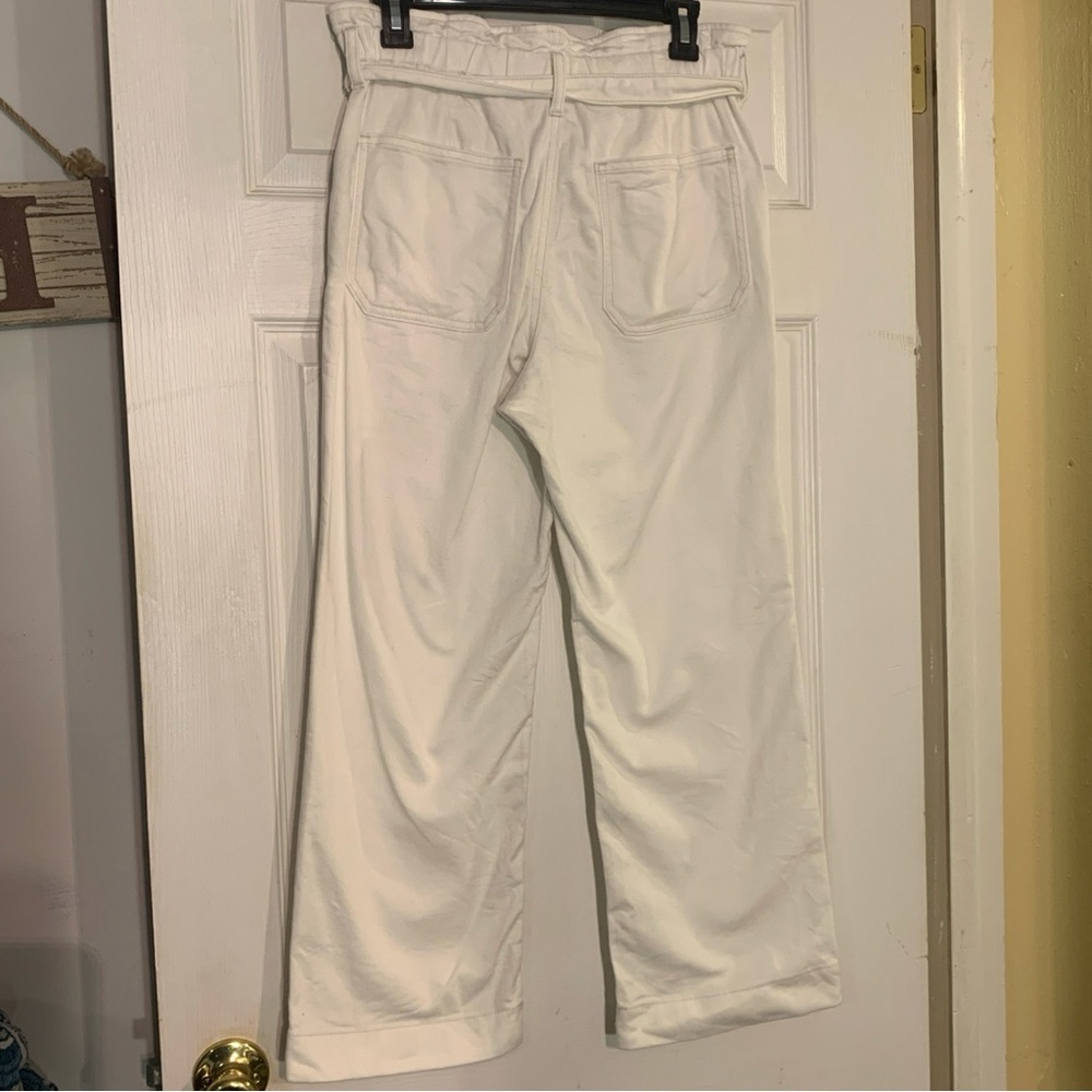 J Crew White Paper Jeans Womens Size 27 US 4 White Wide Leg Belted Elastic Waist - Picture 11 of 12